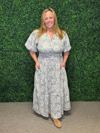 She + Sky Slate Blue Floral Maxi