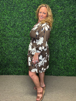 Espresso Floral Zip Up Dress