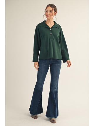 Jodifl Hunter Green Pleated Top