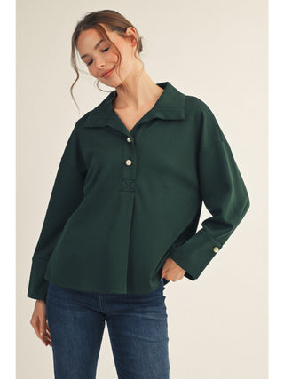 Jodifl Hunter Green Pleated Top