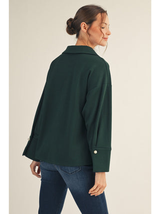 Jodifl Hunter Green Pleated Top