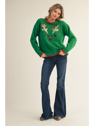 Sequin Reindeer Antler Sweater