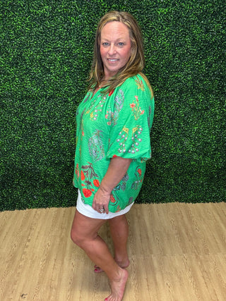 Umgee Floral Encyclopedia Print Blouse