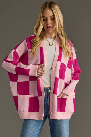 Pink Checkered Cardigan