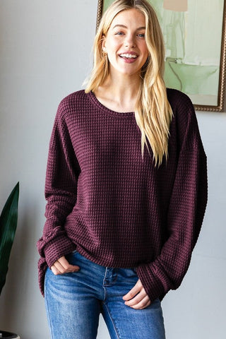 Long Puff Sleeve Solid Knit Top