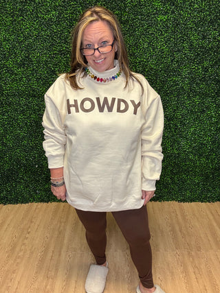 Howdy Mock Neck Pullover-Cream Sweatshirt