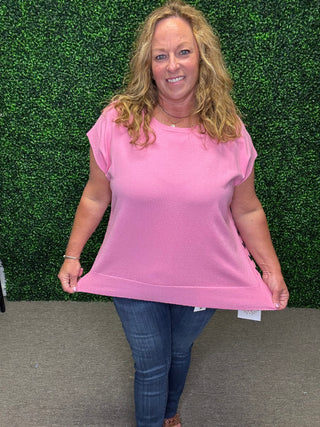 White Birch Pink Short Sleeve Sweater