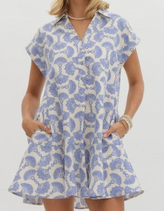 Blue N Cream Printed Mini Dress
