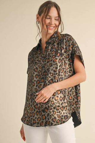 Leopard Button Up Blouse by Jodifl