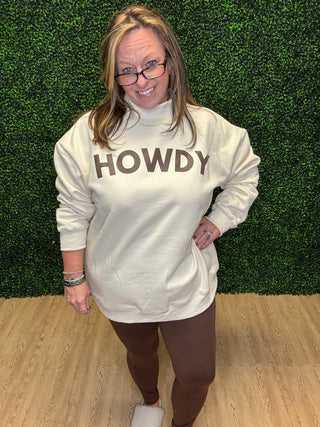 Howdy Mock Neck Pullover-Cream Sweatshirt