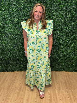 Entro Floral Flutter Sleeve Midi Dress