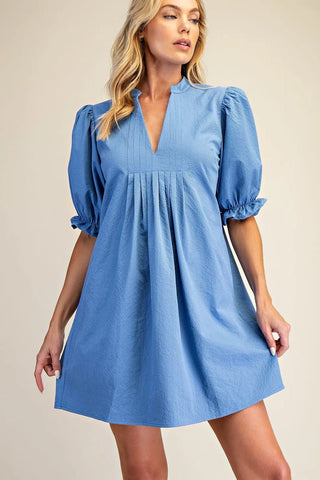 Glam Dusty Blue V-Neck Mini Dress
