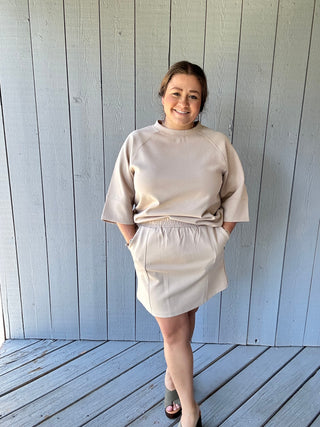 Scuba Fabric Pull on Skirt Taupe