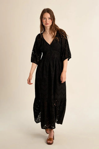 Molly Bracken Black Embroidered Maxi Dress