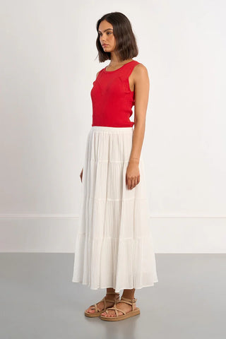 Molly Bracken White Tiered Maxi Skirt