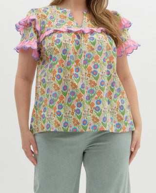 Flowers and Ruffles Top