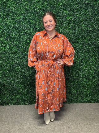 Western Satin Shirt Maxi Dress