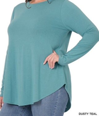 Zenana Long Sleeve Round Hem Top