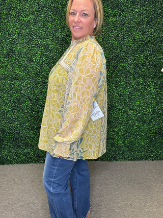 Botanical Embroidered Chiffon Shirt