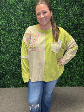 Sage Colorblock Pullover Top