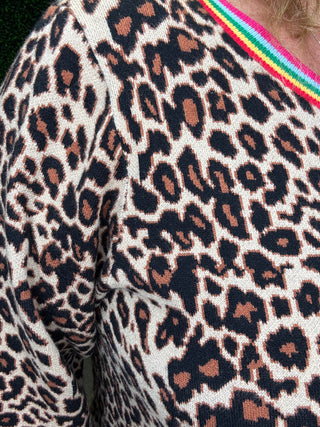 Leopard Sweater with Rainbow Trim