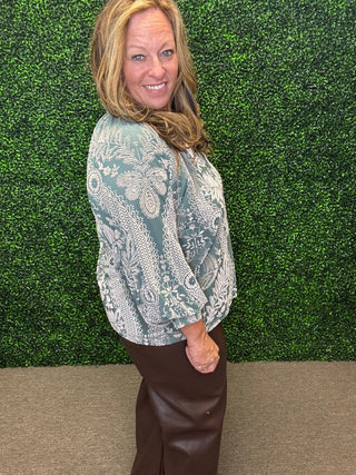 Damask Print Velvet Top