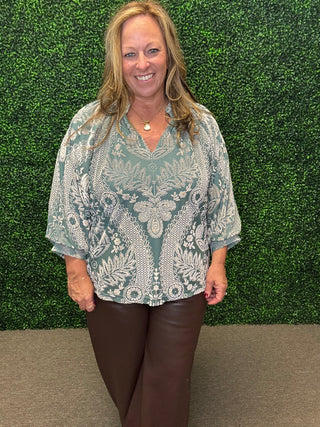 Damask Print Velvet Top