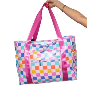 Multicolored Checkered Foldable Large Tote Bag
