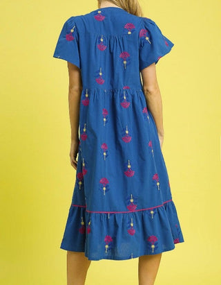 Embroidered Tiered Midi Dress