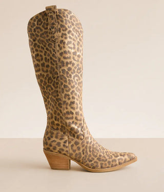Metallic Leopard Knee High Boots