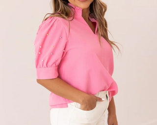 Pink Puff Sleeve Blouse