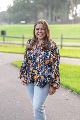 Easel Abstract Button Down Blouse