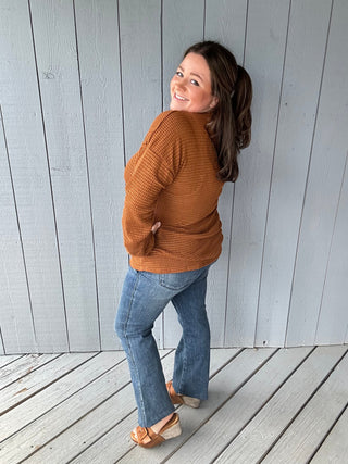 Long Puff Sleeve Solid Knit Top
