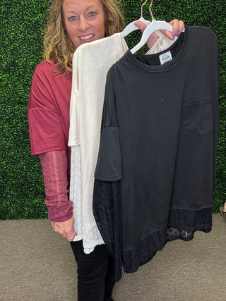 Knit Top with Lace Sleeve