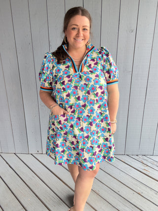 Aqua Floral Mini Dress