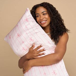 KITSCH Satin Standard Size Pillowcase in Striped Bows