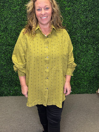 Easel Bow Stripe Button Down Top