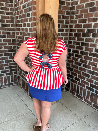 She+Sky Striped Bow Back Top