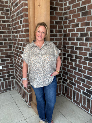 Leopard Button Up Blouse by Jodifl