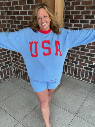 Tres Bien Blue Waffle Knit Drawstring Shorts