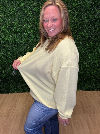 Tres Bien Yellow Waffle Knit Long Sleeve Top