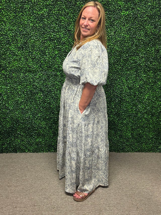 She + Sky Slate Blue Floral Maxi