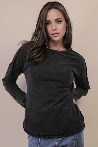 Mineral Washed Casual Knit Top