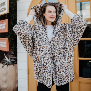 Tan Leopard Lightweight BODY WRAP with Hood and Pockets