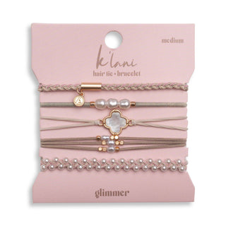 K’Lani Glimmer Soft Pinks with Pearl and Gold Accent Hair Tie Bracelets