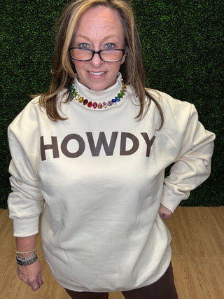 Howdy Mock Neck Pullover-Cream Sweatshirt