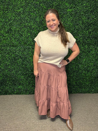 Easel Faux Leather Tiered Maxi Skirt