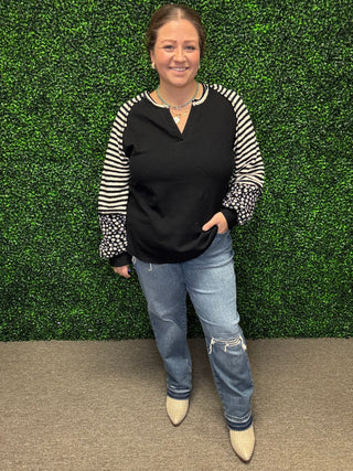 Floral and Stripe Casual Knit Top