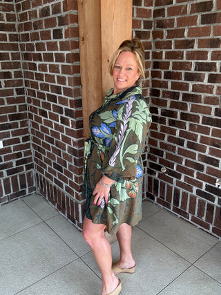 Entro Botanical Belted Mini Dress
