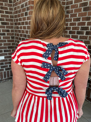 She+Sky Striped Bow Back Top